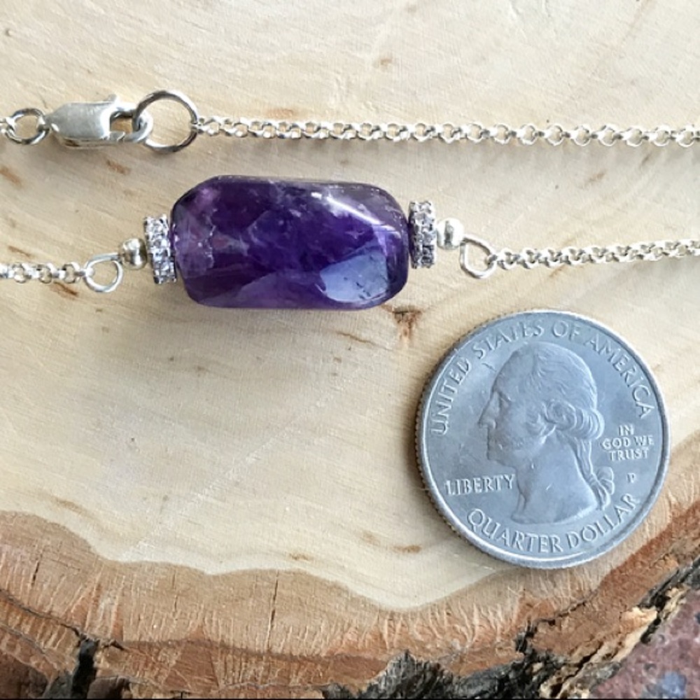 Amethyst white gold plated cz spacers necklace - Picture 5 of 8